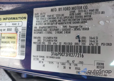 2015 Ford Fusion S from USA, damaged, VIN 3FA6P0G73FR277216
